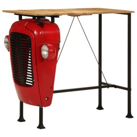 Mesa bar tractor madera maciza mango rojo y