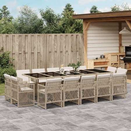 Set comedor de jardín con cojines 15 pzas ratán sintético beige by , Garden sets - Ref: Foro24-3210874, Price: 890,40 €, Disc...