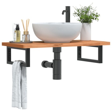 Estante de lavabo de pared de acero y madera maciza de haya von , Badezimmerwaschtische - Ref: Foro24-3302365, Preis: 74,02 €...