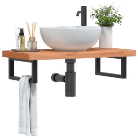 Estante de lavabo de pared de acero y madera maciza de haya von , Badezimmerwaschtische - Ref: Foro24-3302373, Preis: 108,51 ...