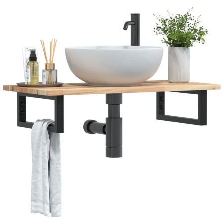 Estante de lavabo de pared acero y madera maciza de acacia von , Badezimmerwaschtische - Ref: Foro24-3302669, Preis: 71,58 €,...