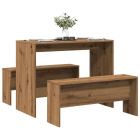 Mesa y bancos de comedor 3 pzas madera ingeniería roble atisian von , Möbelsets für Küchen und Esszimmer - Ref: Foro24-855539...