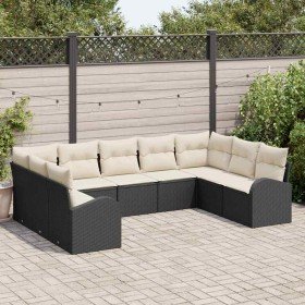 Conjunto de sofá de jardín 9 pcs Negro Poliratán
