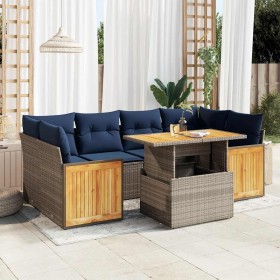 Set sofás jardín y cojines 7 pzas ratán sintético
