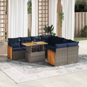 Set sofás jardín y cojines 9 pzas ratán sintético acacia gris by , Garden sets - Ref: Foro24-3327694, Price: 727,23 €, Discou...