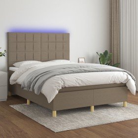 Cama box spring colchón y luces LED tela gris taupe 140x190 cm Cama box spring colchón y luces LED tela gris taupe 140x190 cm