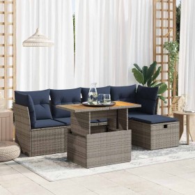 Set sofás jardín y cojines 6 pzas ratán sintético acacia gris by , Garden sets - Ref: Foro24-3327971, Price: 454,26 €, Discou...