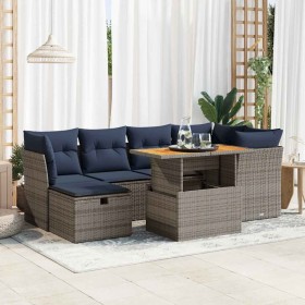 Set sofás jardín y cojines 7 pzas ratán sintético acacia negro de , Conjuntos de jardín - Ref: Foro24-3327978, Precio: 548,82...