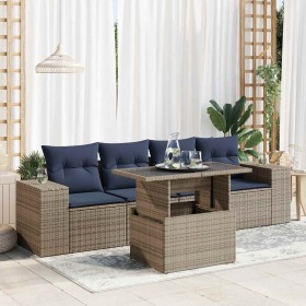 Set sofás jardín y cojines 5 pzas ratán sintético acacia gris de , Conjuntos de jardín - Ref: Foro24-3326722, Precio: 426,53 €