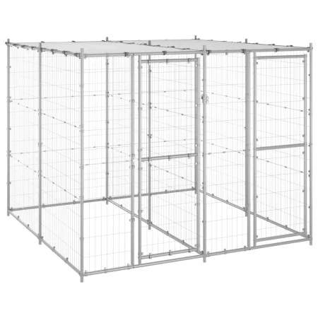 Outdoor steel dog kennel with a roof, 4.84 m² by vidaXL, Dog kennels and fences - Ref: Foro24-3082271, Price: 361,34 €, Disco...