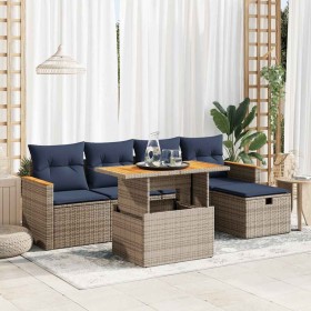 Set sofás jardín y cojines 6 pzas ratán sintético