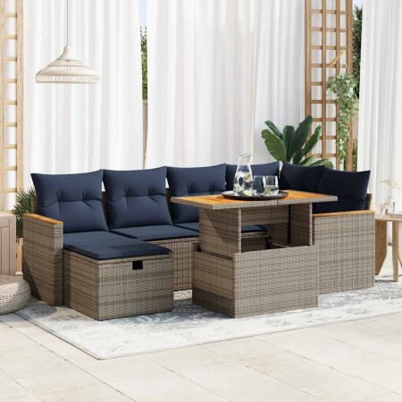Set sofás jardín y cojines 7 pzas ratán sintético acacia negro | Foro24.es | Tu tienda online para hogar, jardín y más Foro24.es
