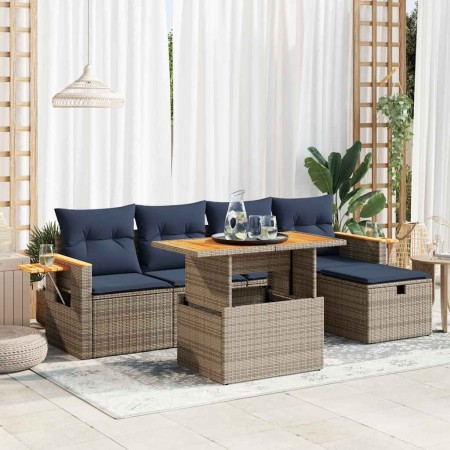 Set sofás jardín y cojines 6 pzas ratán sintético acacia gris | Foro24.es | Tu tienda online para hogar, jardín y más Foro24.es