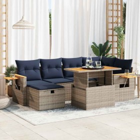 Set sofás jardín y cojines 7 pzas ratán sintético acacia negro de , Conjuntos de jardín - Ref: Foro24-3328139, Precio: 550,79...