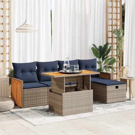 Set sofás jardín y cojines 6 pzas ratán sintético acacia gris by , Garden sets - Ref: Foro24-3328153, Price: 457,74 €, Discou...