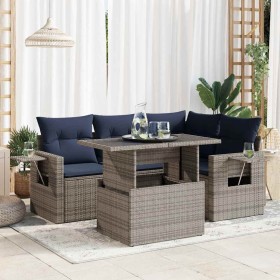 Set sofás jardín y cojines 5 pzas ratán sintético acacia negro by , Garden sets - Ref: Foro24-3326472, Price: 434,97 €, Disco...