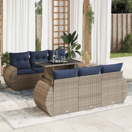 Set sofás jardín y cojines 7 pzas ratán sintético acacia gris | Foro24.es | Tu tienda online para hogar, jardín y más Foro24.es