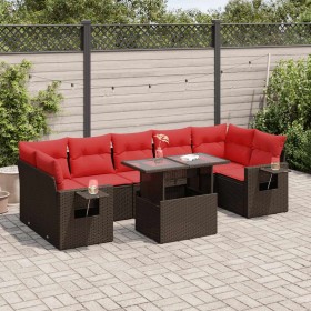 Set sofás jardín y cojines 8 pzas ratán sintético