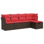 Set comedor de jardín 5 piezas y cojines ratán sintético marrón by , Garden sets - Ref: Foro24-3325270, Price: 357,06 €, Disc...