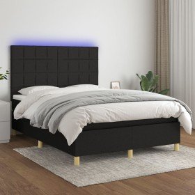 Cama box spring colchón y luces LED tela negro 140x200 cm Cama box spring colchón y luces LED tela negro 140x200 cm