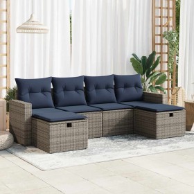 Set de muebles de jardín 6 pzas y cojines ratán