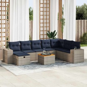 Set de sofás de jardín con cojines 9 pzas ratán