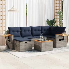 Set de sofás de jardín 7 pzas con cojines ratán sintético gris de , Conjuntos de jardín - Ref: Foro24-3325981, Precio: 502,15 €