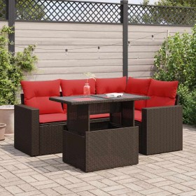 Juego Sofá Jardín 5 Piezas con Cojines Marrón Poli Ratán Acacia de , Conjuntos de jardín - Ref: Foro24-3326315, Precio: 419,34 €