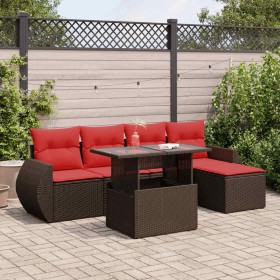 Juego Sofá Jardín 6 Piezas con Cojines Marrón Poli Ratán Acacia by , Garden sets - Ref: Foro24-3326625, Price: 477,95 €, Disc...