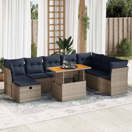 Juego Sofá Jardín 9 Piezas con Cojines Marrón Poli Ratán Acacia von , Gartensets - Ref: Foro24-3327992, Preis: 693,08 €, Raba...