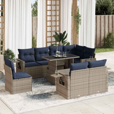 Juego Sofá Jardín 9 Piezas con Cojines Marrón Poli Ratán Acacia by , Garden sets - Ref: Foro24-3326502, Price: 745,35 €, Disc...