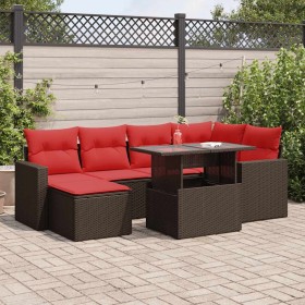 Juego Sofá Jardín 7 Piezas con Cojines Marrón Poli Ratán Acacia by , Garden sets - Ref: Foro24-3326355, Price: 539,27 €, Disc...