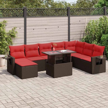 Juego Sofá Jardín 9 Piezas con Cojines Marrón Poli Ratán Acacia by , Garden sets - Ref: Foro24-3326535, Price: 668,83 €, Disc...