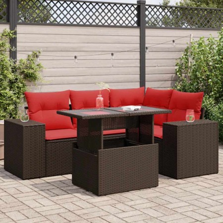 Juego Sofá Jardín 5 Piezas con Cojines Marrón Poli Ratán Acacia by , Garden sets - Ref: Foro24-3326795, Price: 442,82 €, Disc...