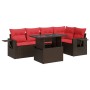 Juego Sofá Jardín 6 Piezas con Cojines Marrón Poli Ratán Acacia de , Conjuntos de jardín - Ref: Foro24-3326485, Precio: 484,88 €