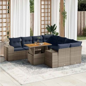 Set de sofás de jardín con cojines 9 pzas ratán