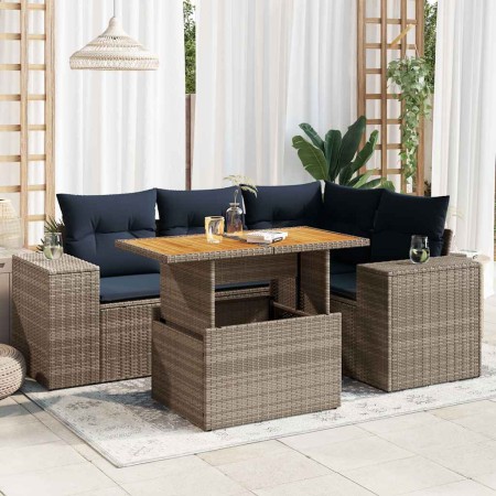 Juego de sofás jardín con cojines 5 pzas ratán sintético gris by , Garden sets - Ref: Foro24-3327372, Price: 440,84 €, Discou...