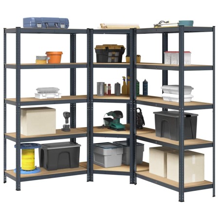 Juego 3 estantes 5 niveles acero antracita y madera industrial von , Industrieregale - Ref: Foro24-3307616, Preis: 218,07 €, ...