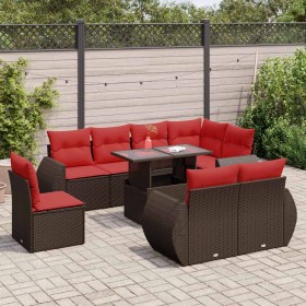 Juego Sofá Jardín 9 Piezas con Cojines Marrón Poli Ratán Acacia by , Garden sets - Ref: Foro24-3326665, Price: 826,04 €, Disc...