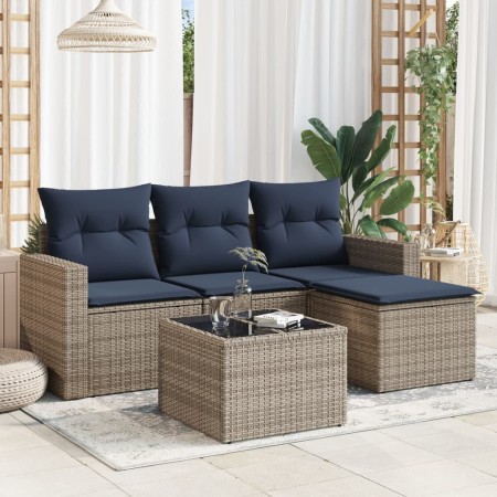 Set de sofás de jardín 5 pzas con cojines ratán sintético gris de , Conjuntos de jardín - Ref: Foro24-3218871, Precio: 329,02 €