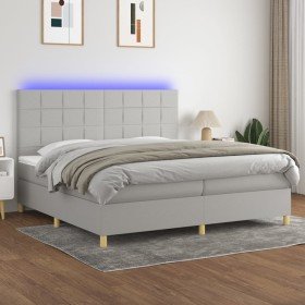 Cama box spring con colchón tela y LED gris claro 200x200 cm Cama box spring con colchón tela y LED gris claro 200x200 cm