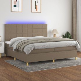 Cama box spring colchón y luces LED tela gris taupe 200x200 cm Cama box spring colchón y luces LED tela gris taupe 200x200 cm
