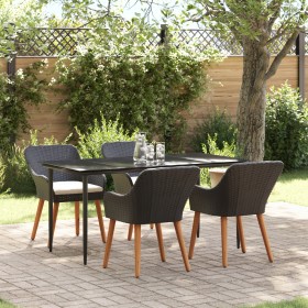 Juego de Comedor de Jardín de 5 Piezas Ratán Poliéster Negro