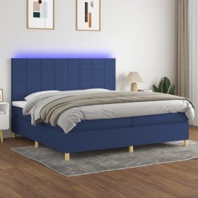 Cama box spring colchón y luces LED tela azul 200x200 cm Cama box spring colchón y luces LED tela azul 200x200 cm