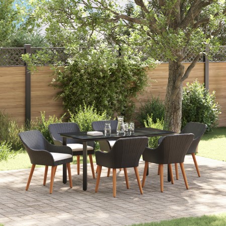 Juego de Comedor de Jardín de 7 Piezas Ratán Poliéster Negro | Foro24.es | Tu tienda online para hogar, jardín y más Foro24.es