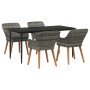 Conjunto de Comedor de Jardín de 5 Piezas Gris de Ratán