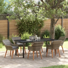 Conjunto de Comedor de Jardín de 7 Piezas de Poliratán Gris