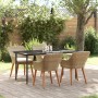Juego de Comedor de Jardín de 5 Piezas Beige de Ratán Poliéster