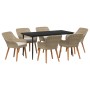 Juego de Comedor de Jardín de 7 Piezas Beige de Ratán Sintético