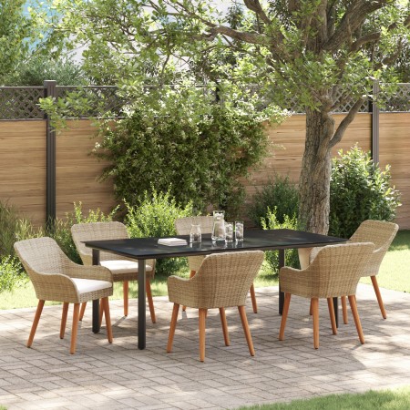 Conjunto de Comedor de Jardín de 7 Piezas Beige de Ratán by , Garden tables - Ref: Foro24-3261703, Price: 934,48 €, Discount: %